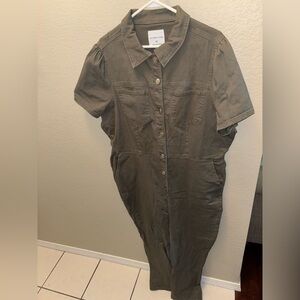 Celebrity Pink Women’s 2X Olive Green Utility Chic Jean Jumpsuit Minimalist